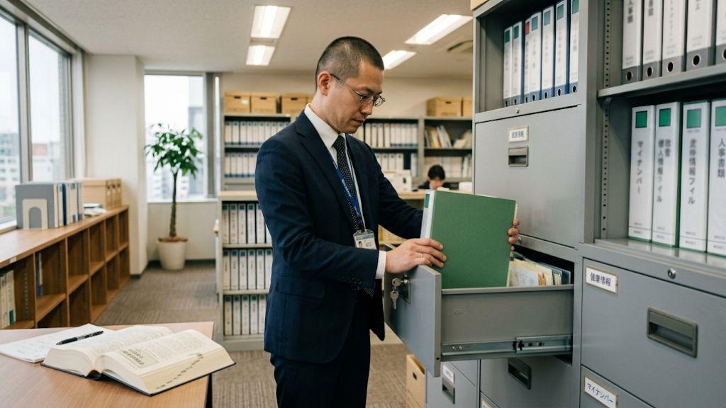 健康情報の取扱いと集団分析の下限人数など法令上の注意点を確認する担当者.jpg
