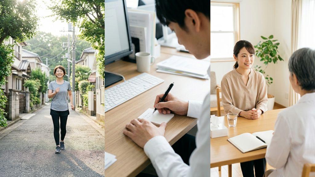 3タイプの対処法を象徴する3シーン——朝の散歩、小さなタスクへの着手、産業医との相談.jpg