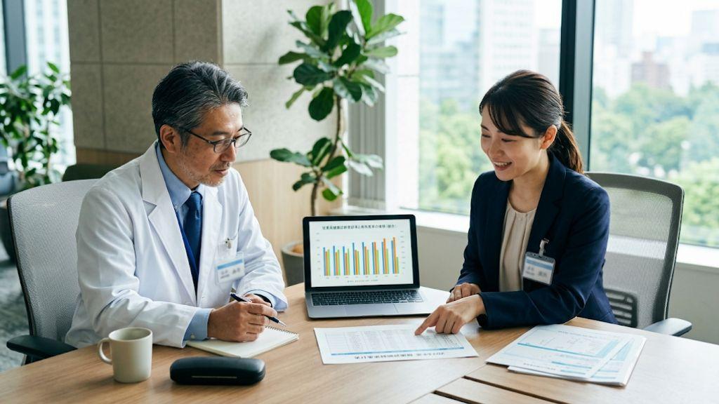 健診やストレスチェックの記録を開示指標に変換する産業医と人事担当者.jpg