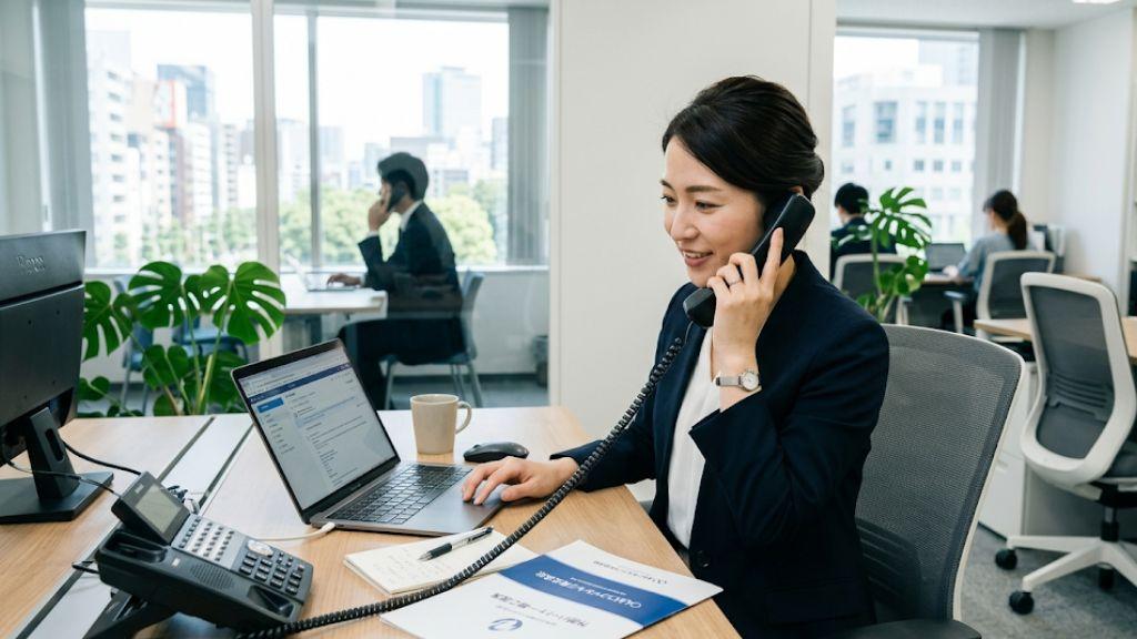 外部のストレスチェック委託業者に問い合わせている人事労務担当者.jpg