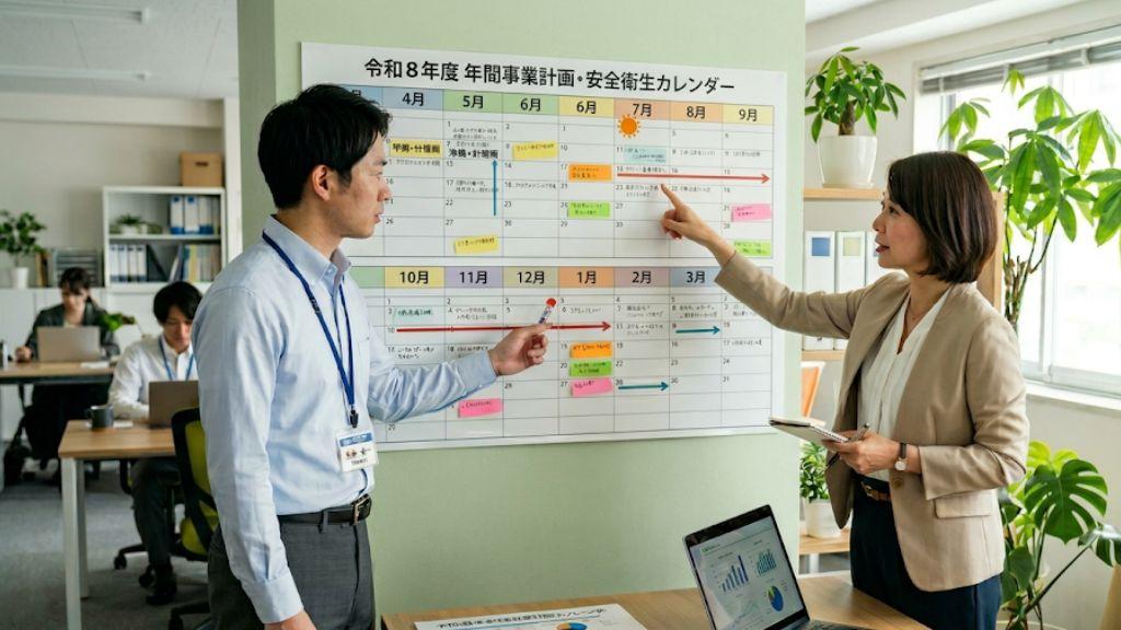 熱中症対策の年間計画を確認する人事労務担当者.jpg